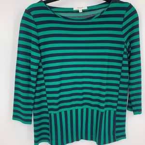 Madewell XS Stripeturn Ponte Peplum Top‎ knit green